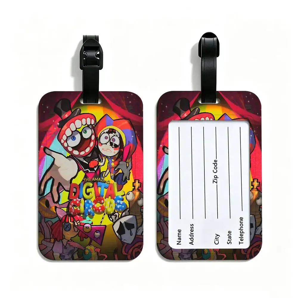 étiquette de bagage en pvc, motif de dessin animé "le cirque numérique incroyable", accessoire de voyage, design anti-perte, pochette détachable pour carte d'information.