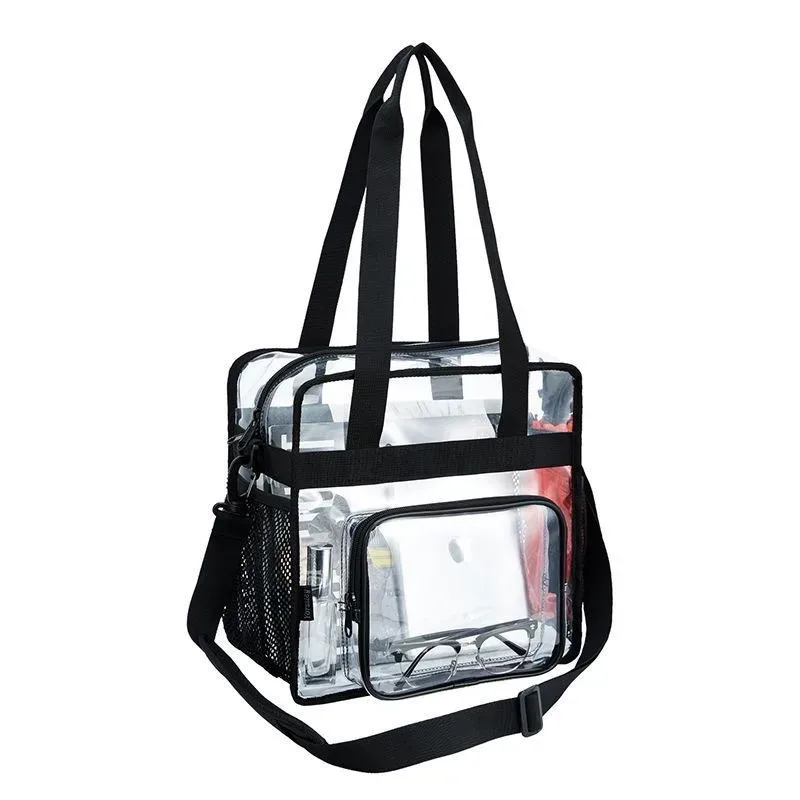 sac fourre-tout transparent robuste en pvc, approuvé pour les stades, sac bandoulière avec poches en filet pour le travail, la sécurité, les concerts et les voyages