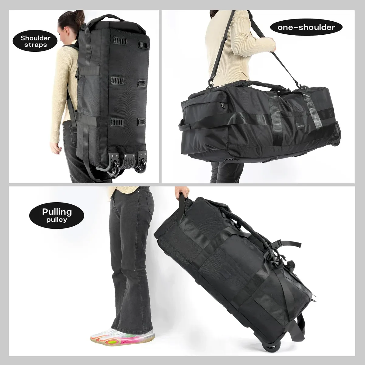 sac de sport roulant 80l avec roulettes sac de voyage pliable robuste de 31 pouces bagage à roulettes résistant à l'eau avec bandoulière
