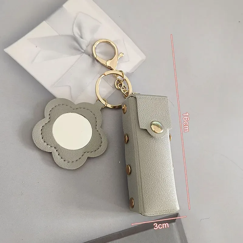 pochette de rouge à lèvres en cuir portable, porte-clés, breloque de sac, housse de protection créative avec miroir, sac à dos, décoration cadeau