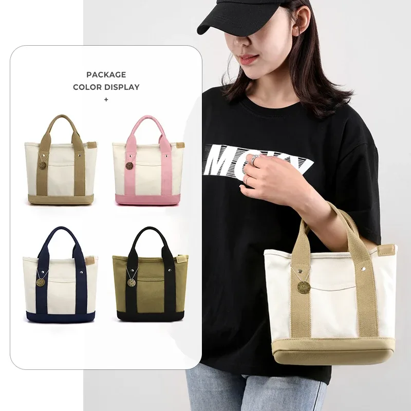 Sac fourre-tout en toile Portable de grande capacité, sac seau à Bento pour déjeuner de loisirs, sac à main multi-divisé
