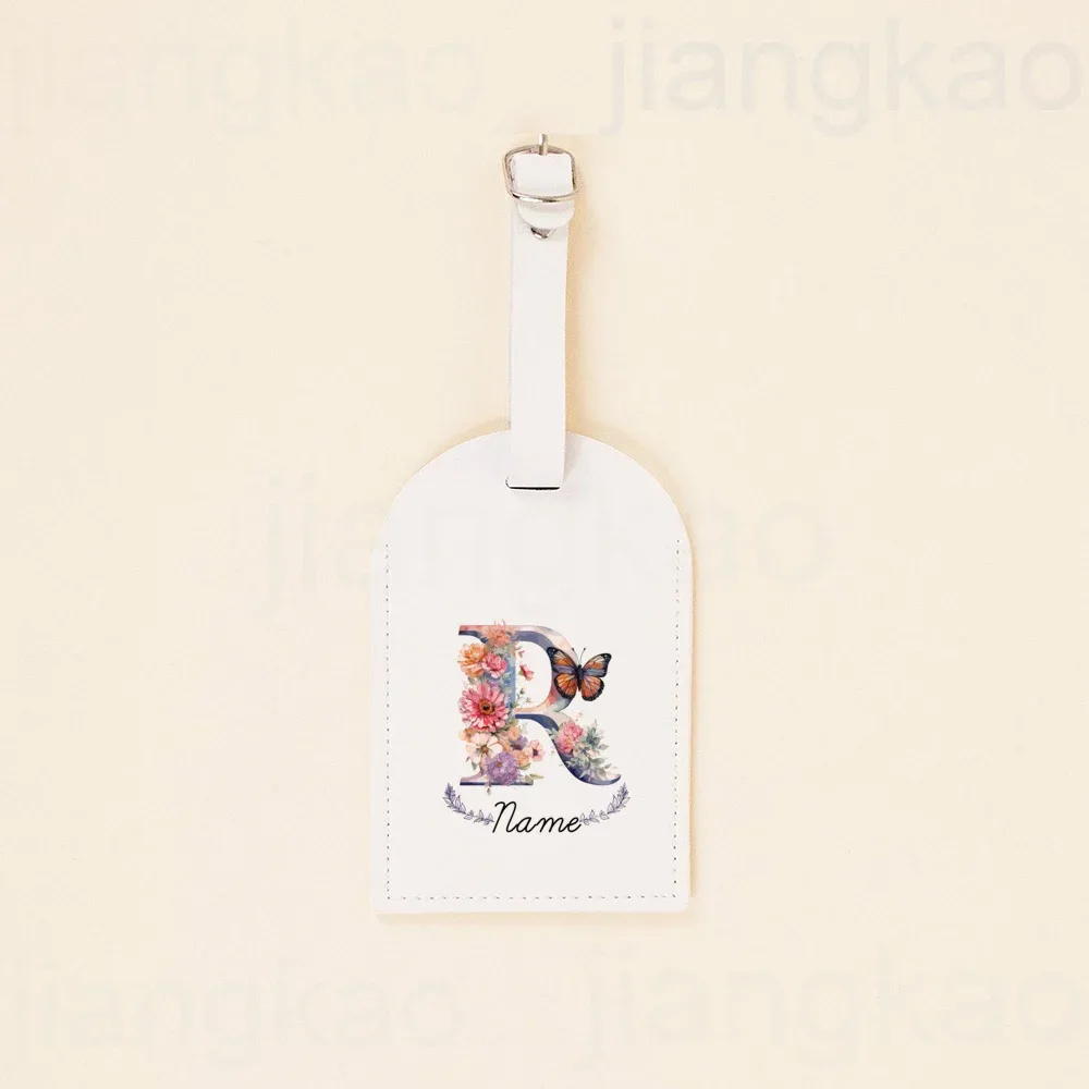 étiquette de bagage personnalisée en pu, lettre florale avec nom, étiquette de valise, accessoire de voyage, cadeau d'anniversaire de mariage pour elle