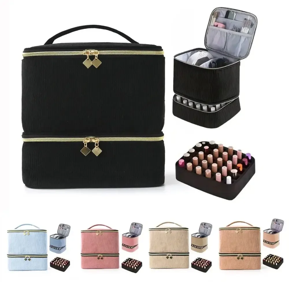 sac de rangement de vernis à ongles double couche, sac de kit de soins des ongles portatif de grande capacité, sac de rangement d'huile essentielle à 30 grilles