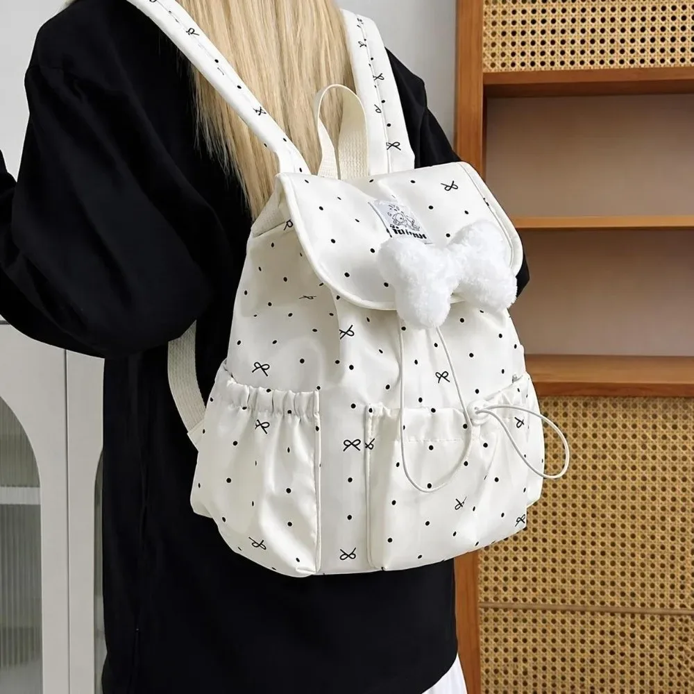 sac à dos à pois avec cordon de serrage et nœud, grande capacité, double bandoulière, en nylon ultra léger, idéal pour les trajets quotidiens et les voyages.