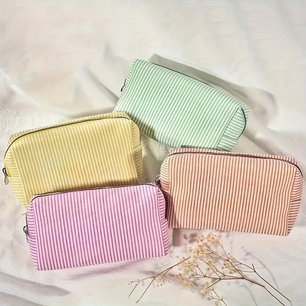 trousse de toilette de voyage rayée, pochette de maquillage à fermeture éclair, organisateur de cosmétiques pour voyage, école ou usage domestique, essentiels pour dortoir, 1 pièce