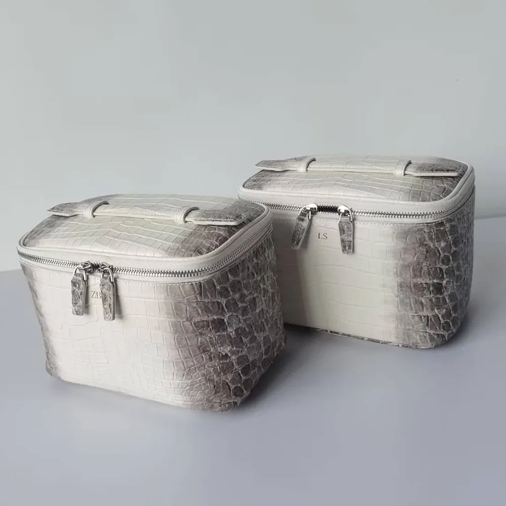 trousse de maquillage de luxe en cuir de crocodile gaufré, organisateur de toilette de voyage, pochette à cosmétiques portable, rangement pratique et durable pour femmes