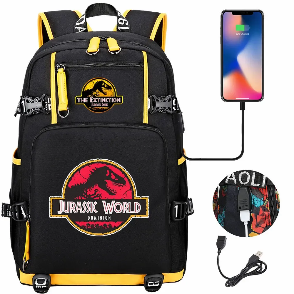 jurassic park world dinosaure sac à dos usb grande capacité étudiant mochila femmes hommes ordinateur portable garçon fille enfants retour à l'école livre sacs