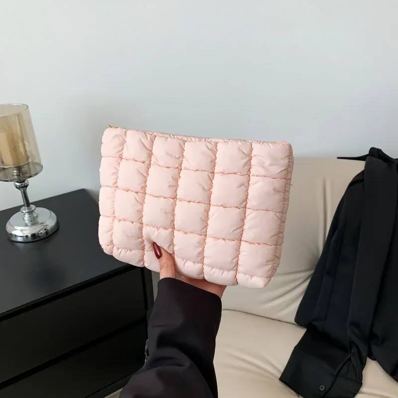 sac à cosmétiques matelassé carré pour femmes, pochette de rangement de maquillage portable, simple fille rouge à lèvres organisateur de toilette petit sac à main