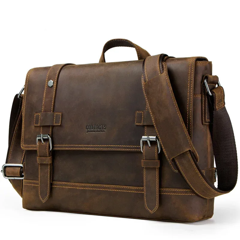 sac à main en cuir vintage pour homme, grande capacité, sac pour ordinateur portable, sac messager à bandoulière