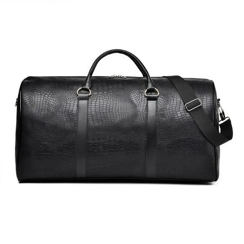 sac de voyage en cuir pu texturé crocodile, bagage de vacances rétro, grande capacité, sac à main durable pour voyage d'affaires, pour hommes et femmes