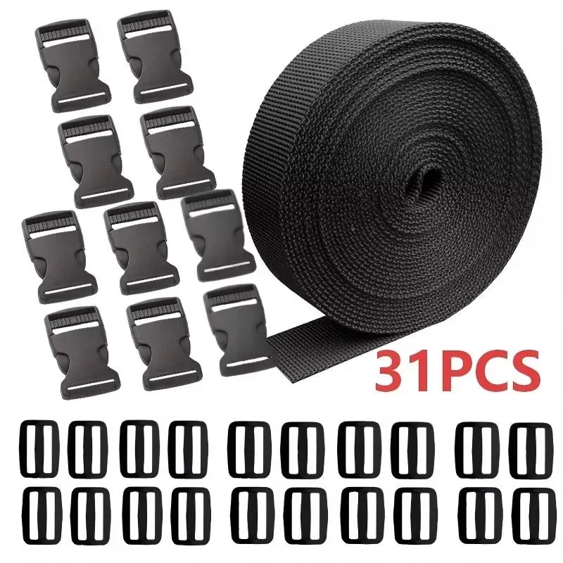 kit de réparation de sangles 31 pièces, boucles à dégagement rapide, glissières, sangle en nylon pour bagages, sacs à dos, laisses et colliers pour animaux de compagnie, artisanat de couture diy