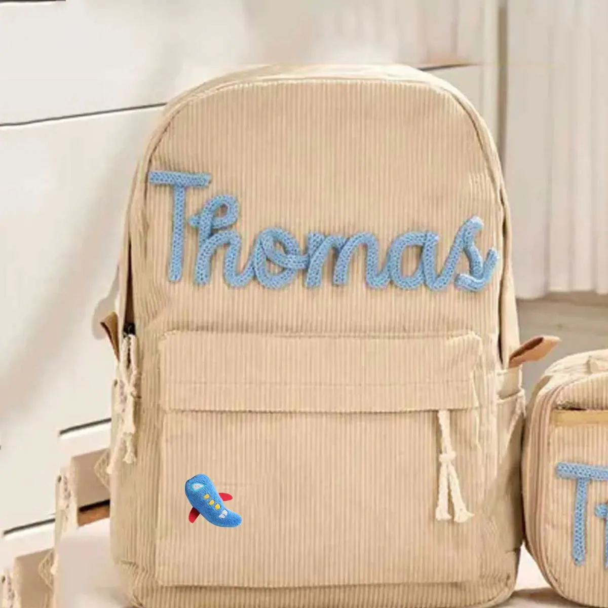 sac à dos personnalisé en velours côtelé, motif fraise/à carreaux, simple et spacieux, cadeau parfait pour la rentrée scolaire