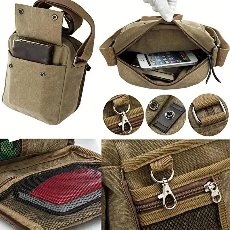 sac carré au design vintage, sac de voyage à fermeture éclair tout assressenti, sac à bandoulière décontracté à la mode pour hommes