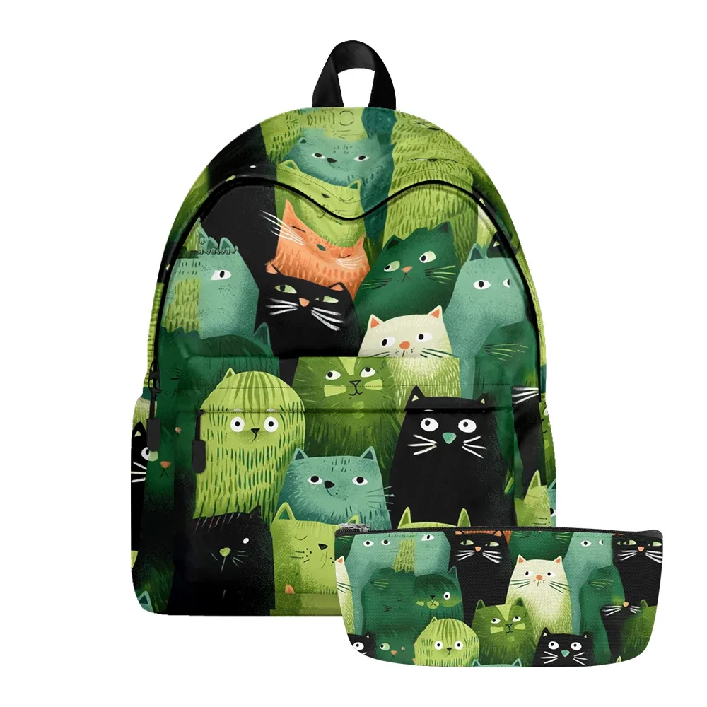 sac à dos imprimé de chats de dessin animé renard mignon, sacs à crayons à bretelles réglables, sac d'école léger et durable, sac à dos de voyage, ensembles pour adolescents
