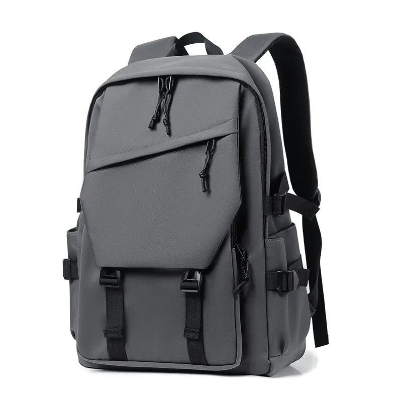 sac à dos simple pour homme en polyester imperméable de 15 pouces, couleur unie, tendance, pour couple, étudiant, ordinateur portable