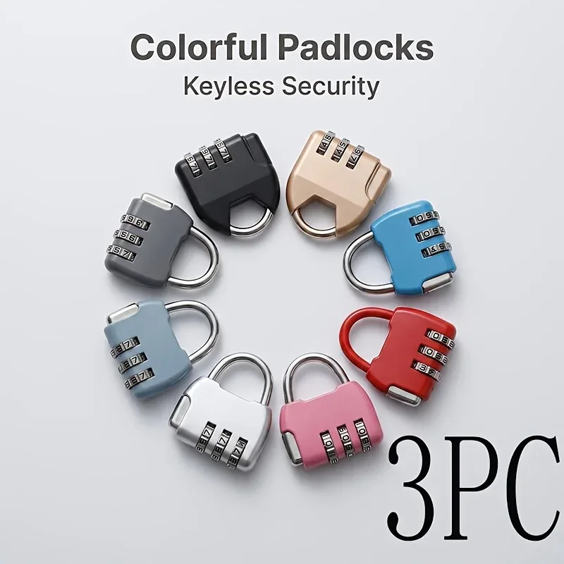 cadenas antivol portable de qualité en alliage à combinaison à 3 chiffres pour valise, casier, boîte de rangement, dortoir scolaire - couleurs pastel aléatoires
