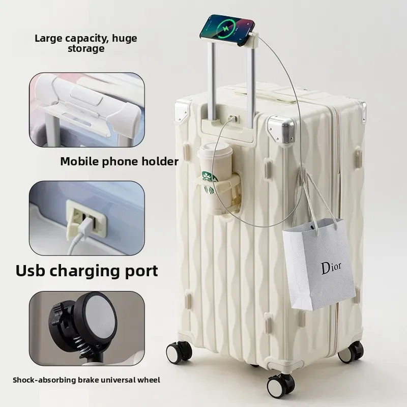 valise de voyage grande taille 24/26/28/30 pouces, valise à fermeture éclair en pc avec porte-gobelet usb, valise à roulettes avec roulettes