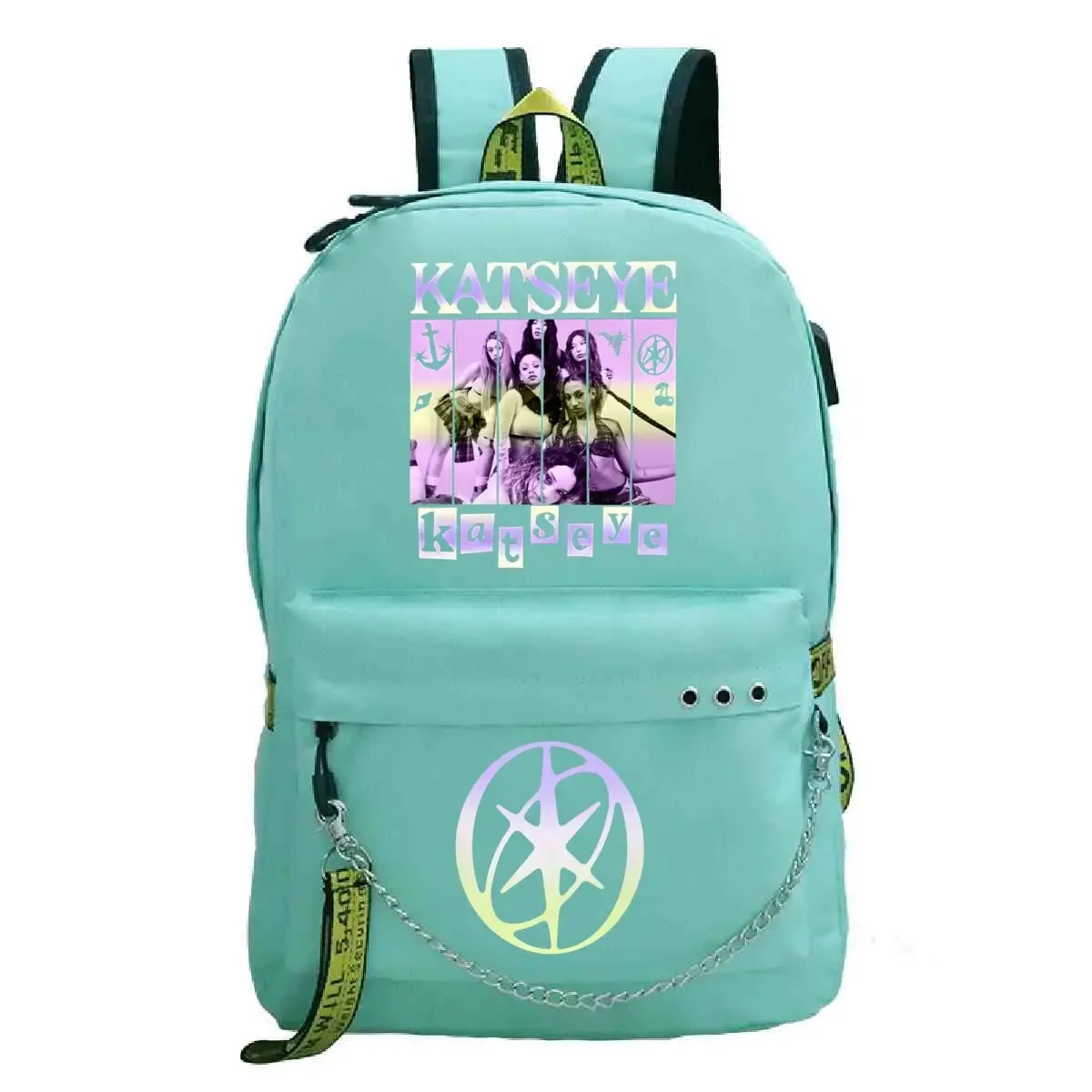 sac à dos usb katseye pop girl group pour femme, esthétique coréenne ulzzang, avec chaîne et fermeture éclair, idéal pour l'école et les adolescents