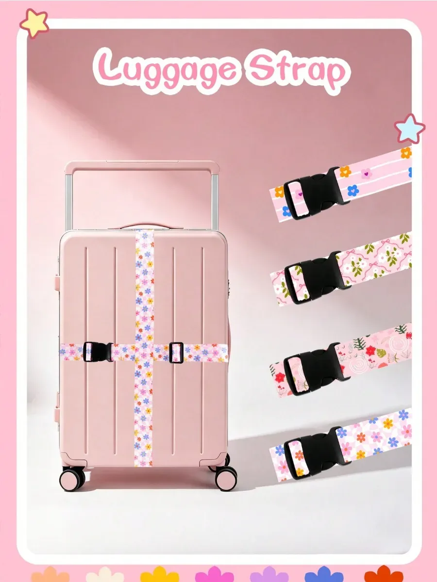 sangle de bagage réglable pour valise, ceinture de voyage à imprimé mignon avec boucle, sangle de fixation sou