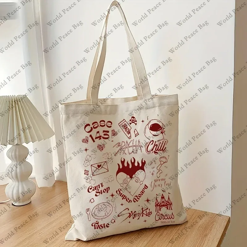 1pc sac fourre-tout vintage pour enfants avec motif 'full tracklist stay', sac de voyage en toile décontracté rétro, sac à bandoulière kpop simple