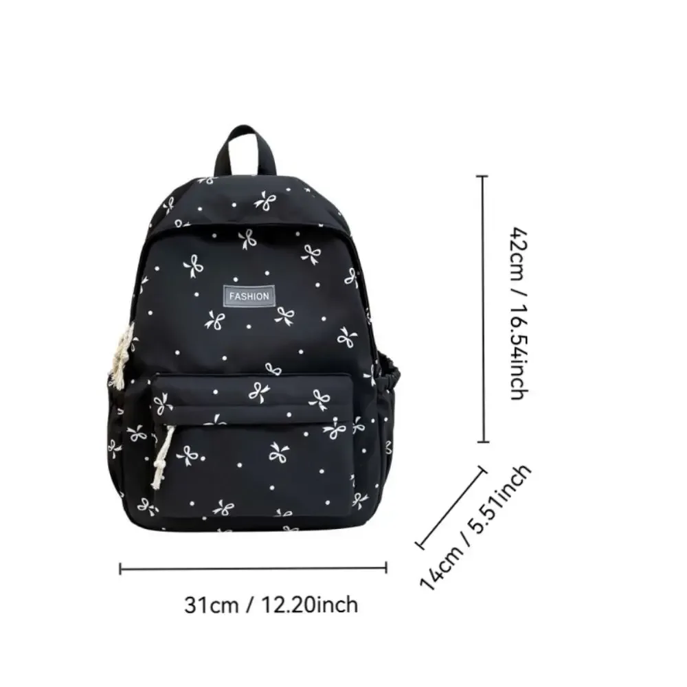 sac à dos scolaire en nylon mignon pour étudiantes, grande capacité, imprimé nœud, sac à dos pour femmes