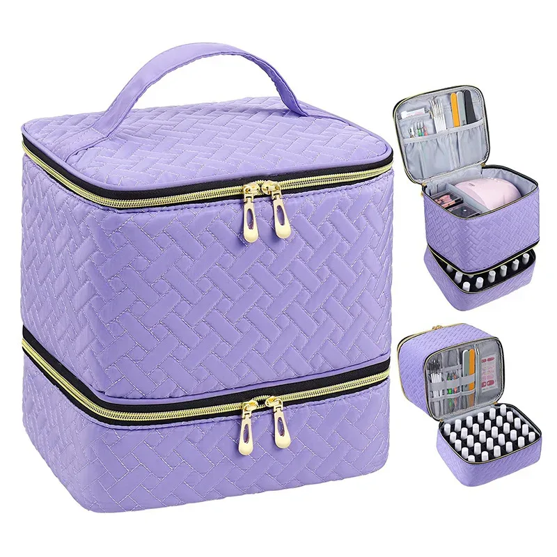 organisateur de vernis à ongles avec lumière uv intégrée, étui de transport double couche pour vernis à ongles, capacité de 30 flacons, sac de rangement, kit de manucure