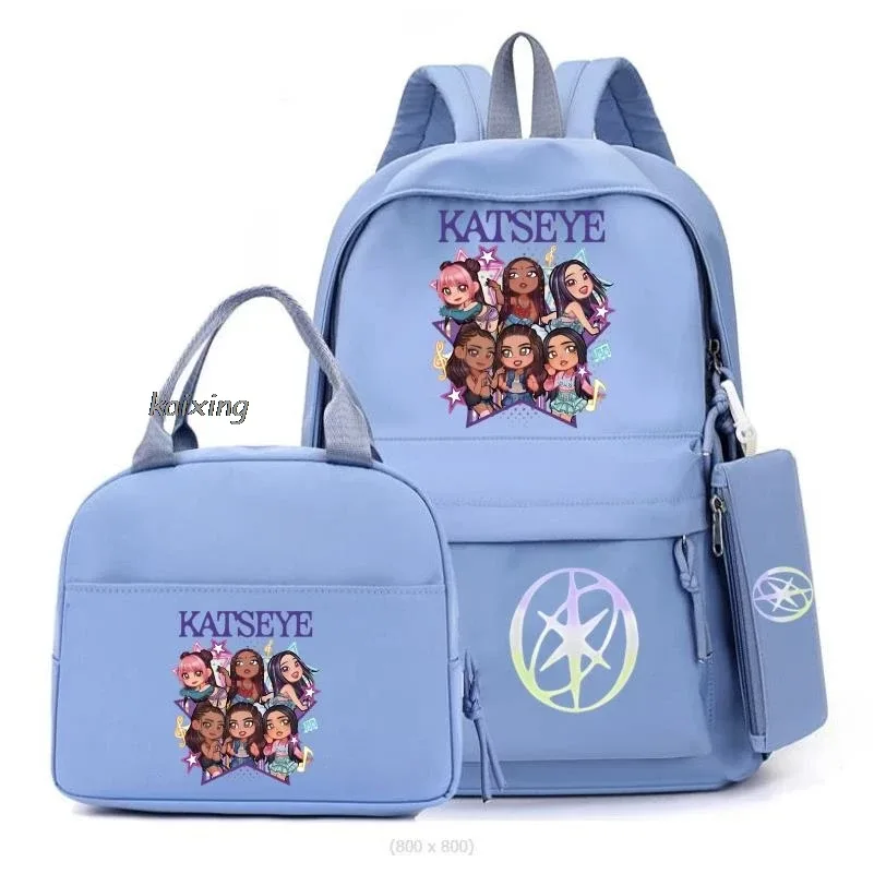 3 pièces/ensemble chaud katseye drôle impression sacs à dos fourre-tout et pochette grande capacité léger et respirant sac à dos extérieur