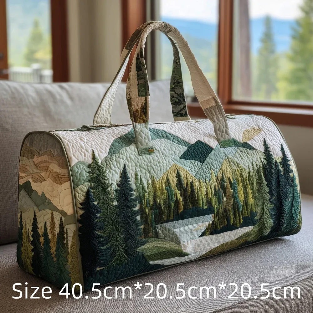sac de voyage matelassé imprimé en 3d, fourre-tout de week-end, sac de sport, sac à main, motif cabane en montagne et forêt d'automne, paysage naturel vintage, pour femmes et hommes