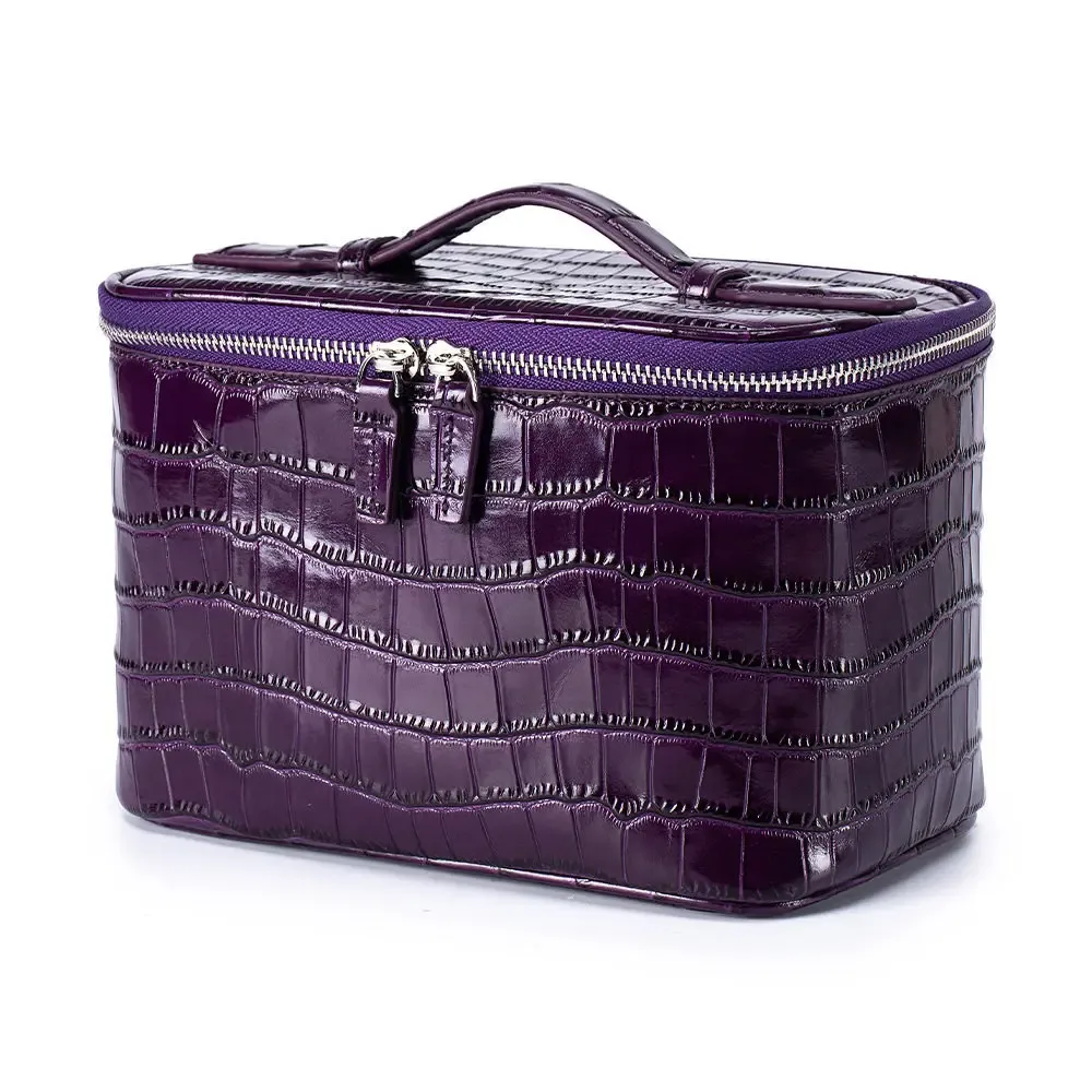 sac à cosmétiques de luxe haut de gamme en cuir de vachette de qualité supérieure, sac de rangement compartimenté de grande capacité, trousse de toilette portable pour femme