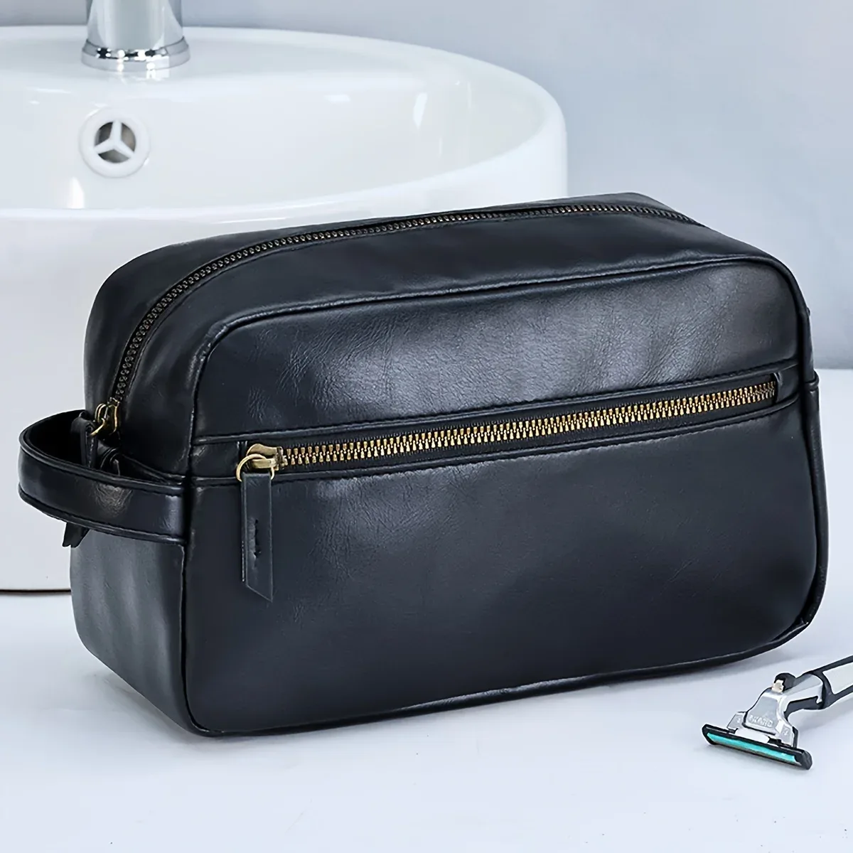 trousse de toilette imperméable en cuir pu pour hommes et femmes, voyage d'affaires, salle de bain, outils de rasage, sac de rangement, pochette de maquillage, sac à cosmétiques pour femmes