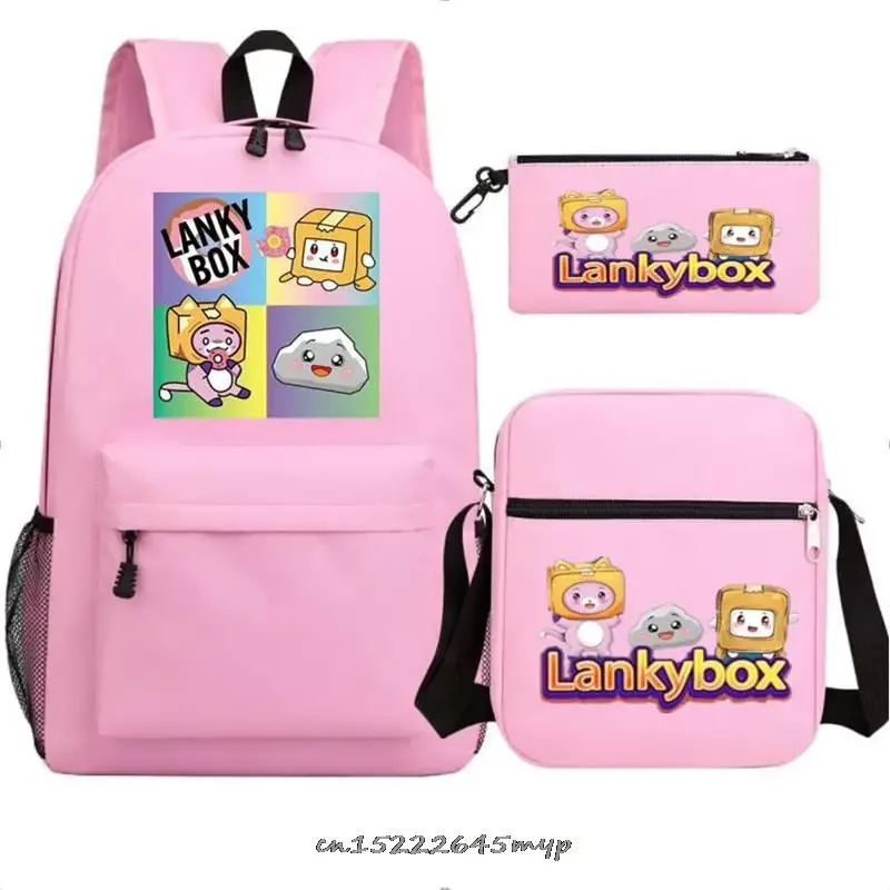 ensemble de sac à dos anime lankybox pour enfants, sacs d'école pour garçons et filles, sac à dos de voyage pour hommes et femmes, sac à dos pour adolescents, cadeau mochila, 3 pièces