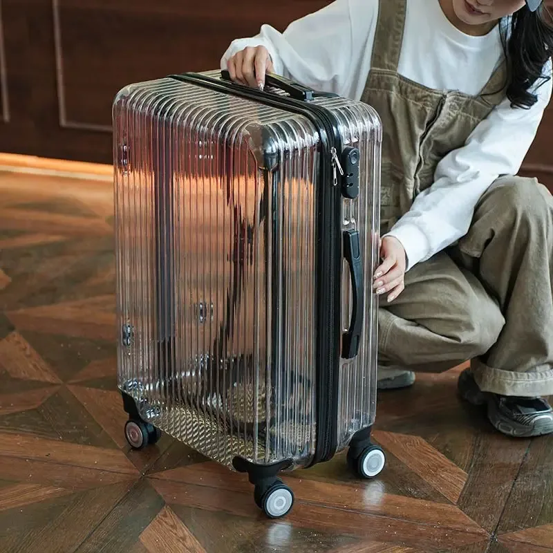 valise à main transparente pour pc, sac de chariot à bagages de cabine de 20 pouces sur roues, bagages roulants à la mode