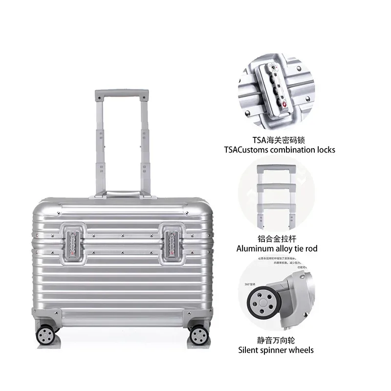valise pour appareil photo tout en alliage d'aluminium et de magnésium, bagage à roulettes, valises de voyage d'affaires en métal de 18/20/22/24 pouces