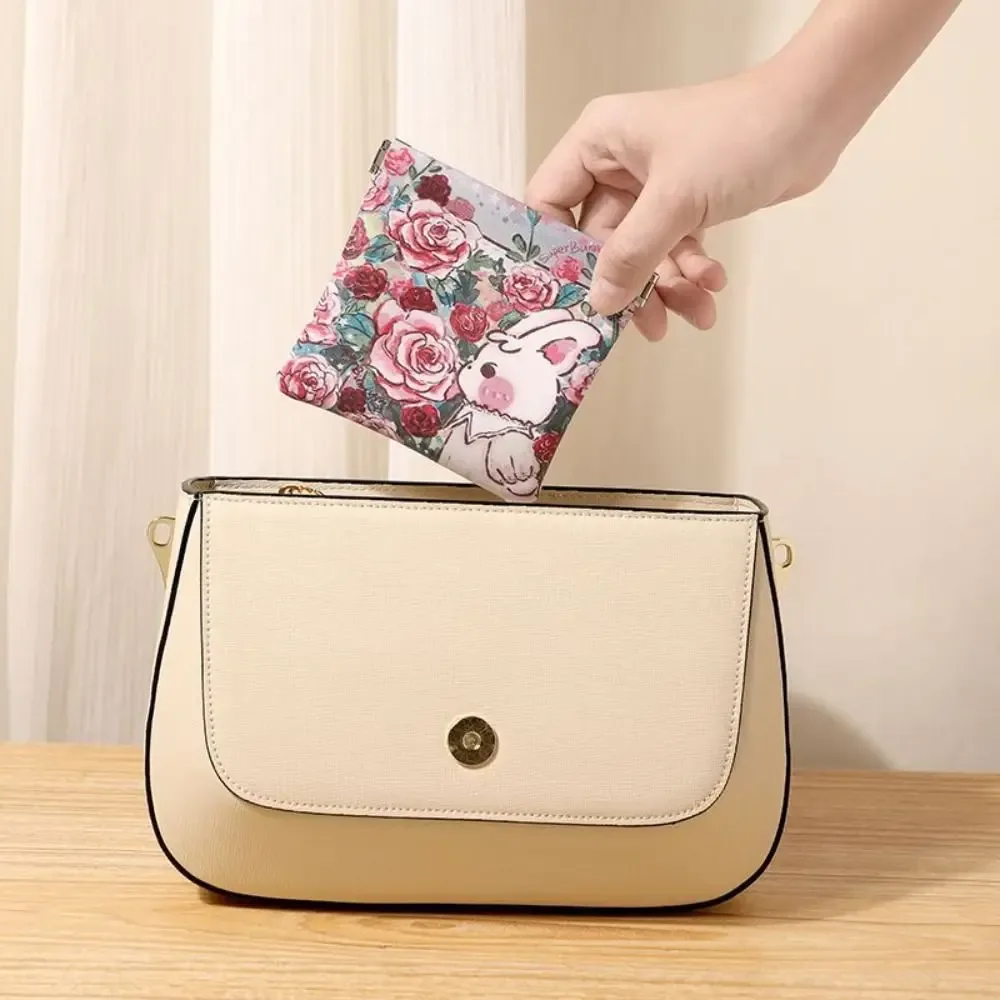 mini trousse de maquillage simple en cuir pu, sac de rangement pour rouge à lèvres imprimé à fermeture automatique, porte-monnaie à fleurs à fermeture automatique, sac pour écouteurs