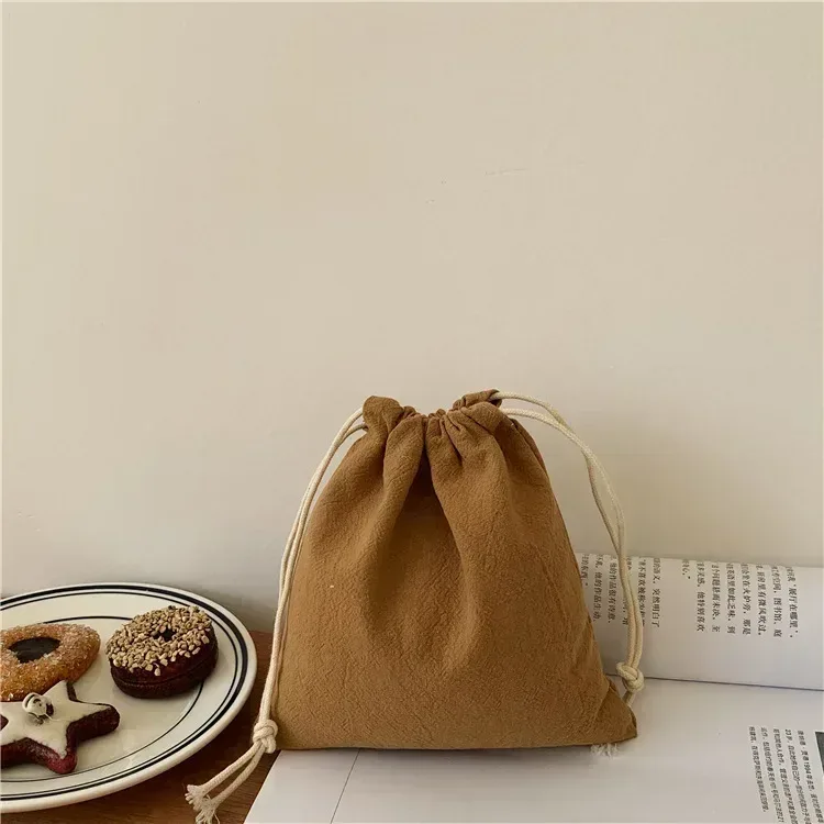 sac à cordon de couleur unie simple japonais pour femmes, pochette de rangement à cordon, sac de maquillage mignon, cadeau de noël, organisateur de bonbons et de bijoux
