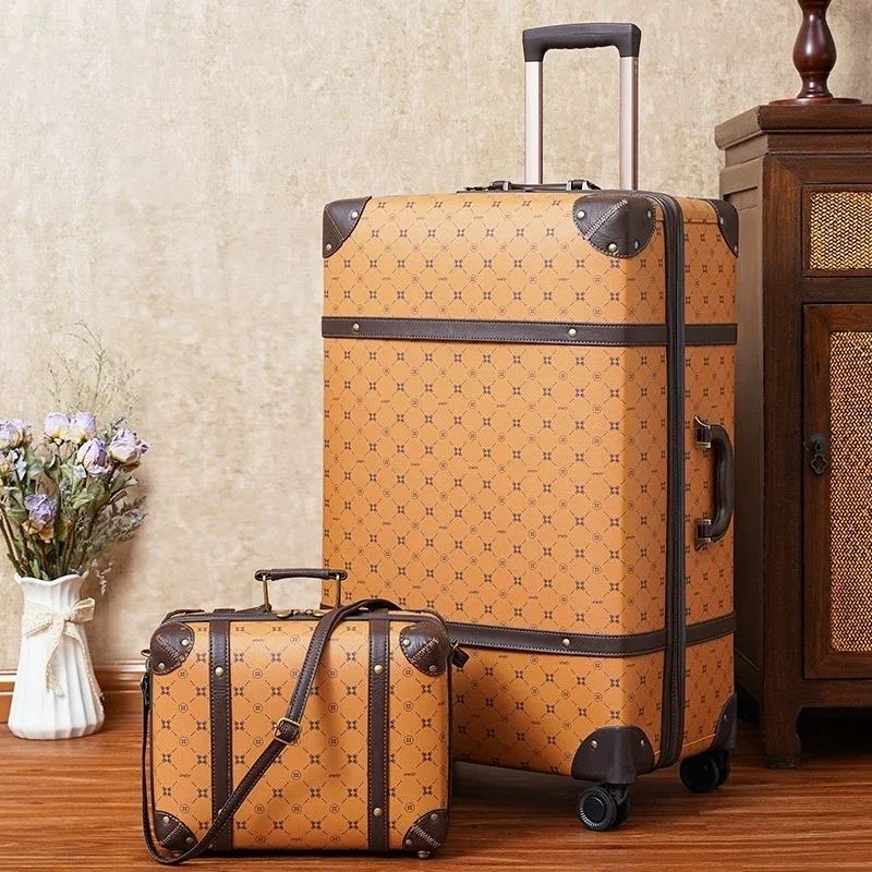 super ! nouveaux ensembles de bagages à roulettes vintage en cuir pu pour femmes (2 pièces), valises trolley pour hommes 24 et 28 pouces avec sac à main 20 pouces pour l'embarquement