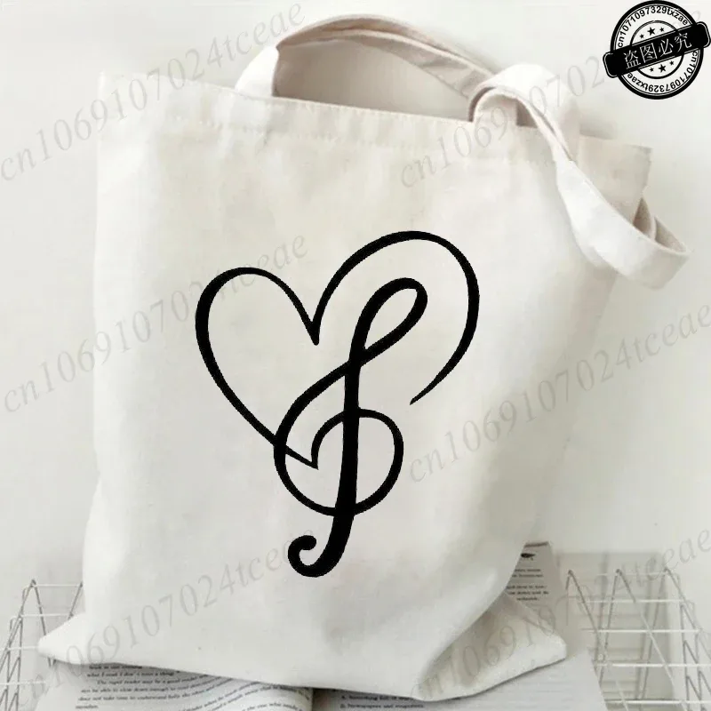 sac en toile harajuku pour femmes, sacs à bandoulière décontractés, grand sac fourre-tout, sac à main avec motifs de notes musicales, sacs à main tendance