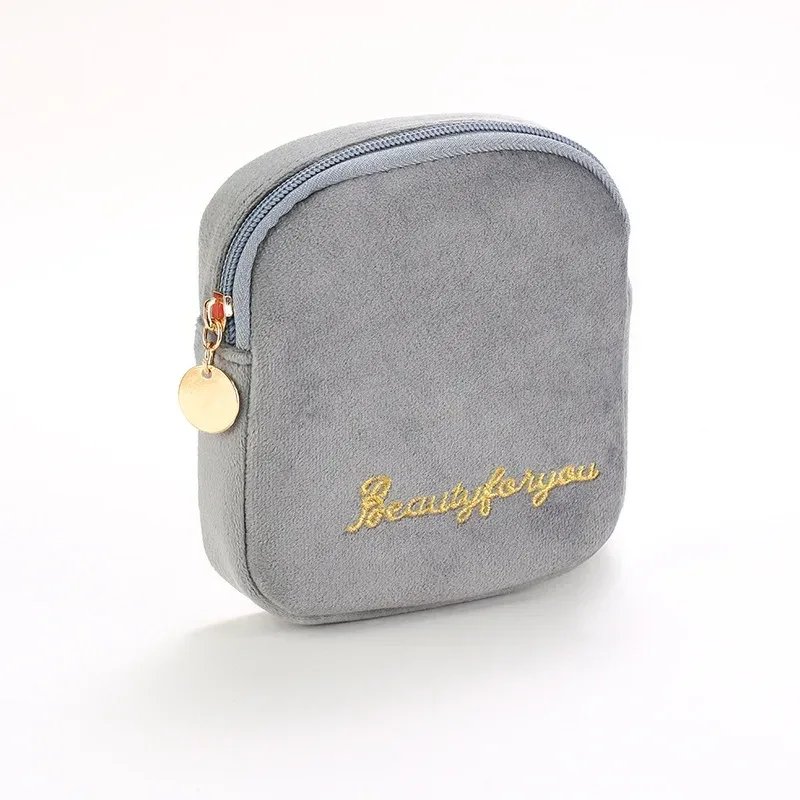 trousse de maquillage en peluche, trousse à cosmétiques pour femmes, grande trousse de toilette de voyage de couleur unie à fermeture éclair, pochette de lavage de beauté