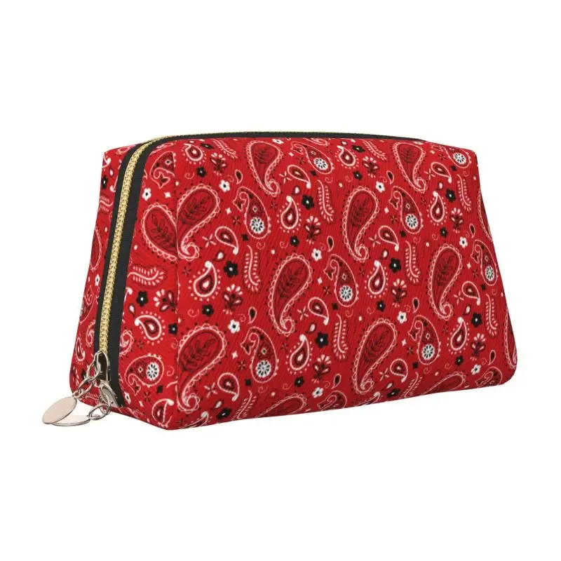 sac de maquillage en cuir ethnique bohème rouge et noir à motif cachemire, trousse de toilette de voyage pour femme, sacs cosmétiques, sac de rangement portable, cadeaux