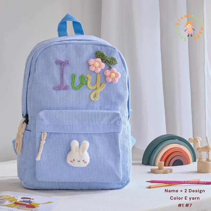 1 pièces sac à dos personnalisé grande capacité cartable en velours côtelé fait à la main nom unique personnalisé multicolore corde fil couleur décoration