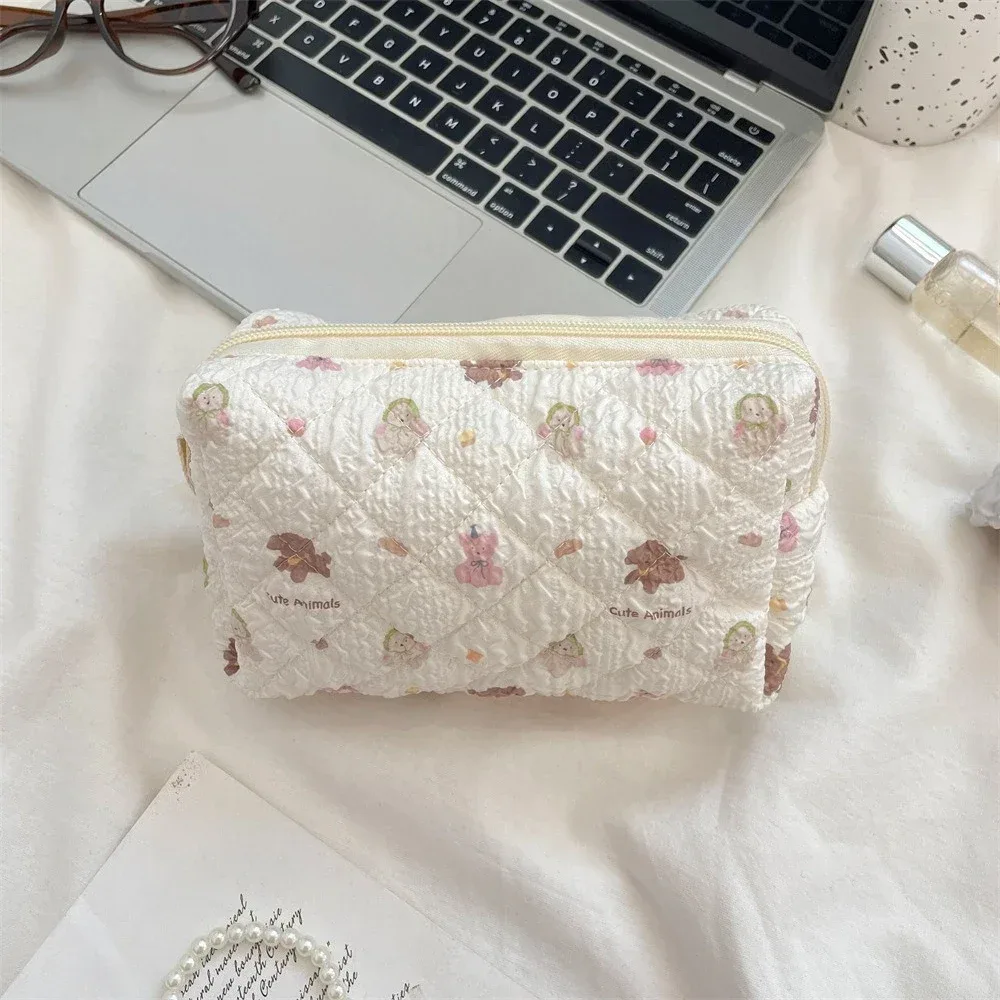 sacs à cosmétiques à brosse carrée de dessin animé mignon, sac de maquillage à fleurs roses pour femmes, organisateur de voyage, pochette à cosmétiques, trousse à crayons pour filles