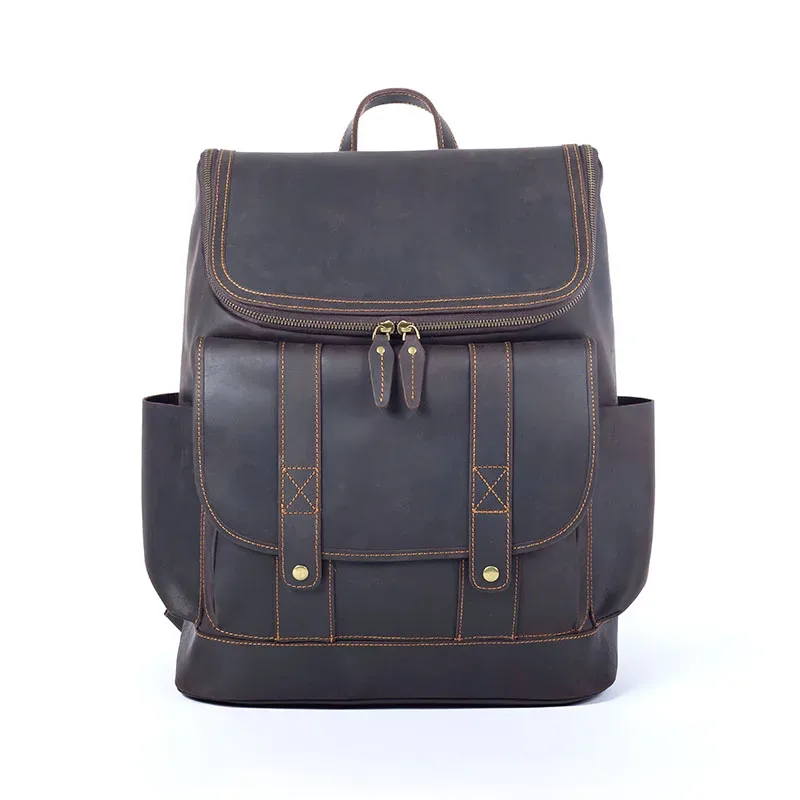sac à dos vintage en cuir véritable pour homme, grande capacité, sac à bandoulière pour ordinateur portable en cuir pleine fleur, sac crazy horse, mode pour homme