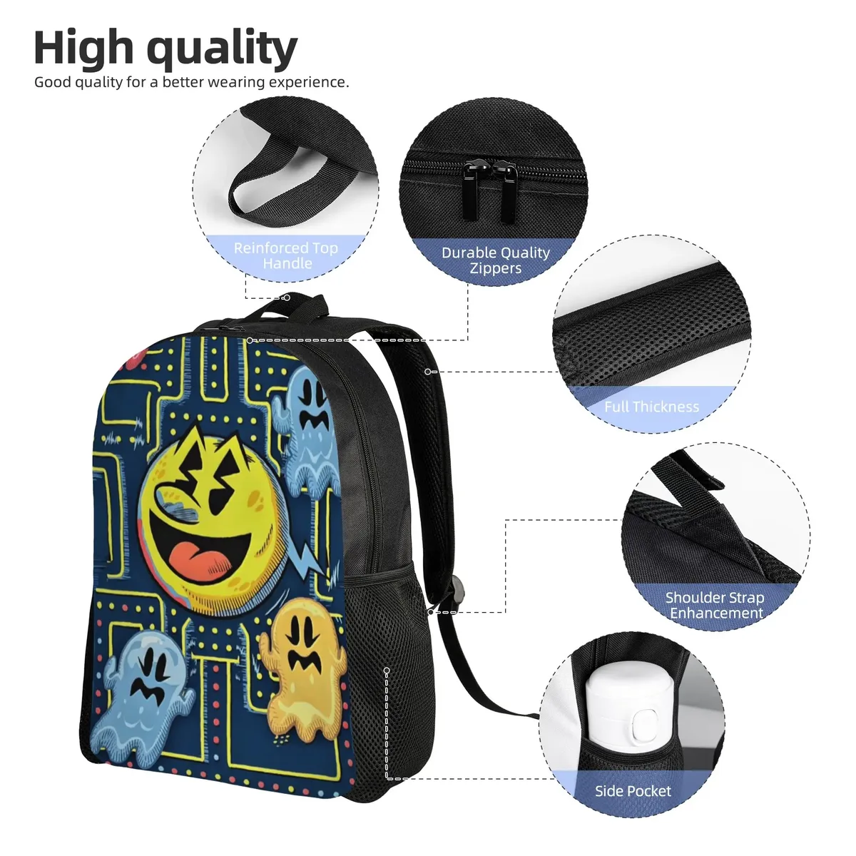 sac à main pac-man pour la rentrée scolaire jaune (5) sac à dos rétro lavable