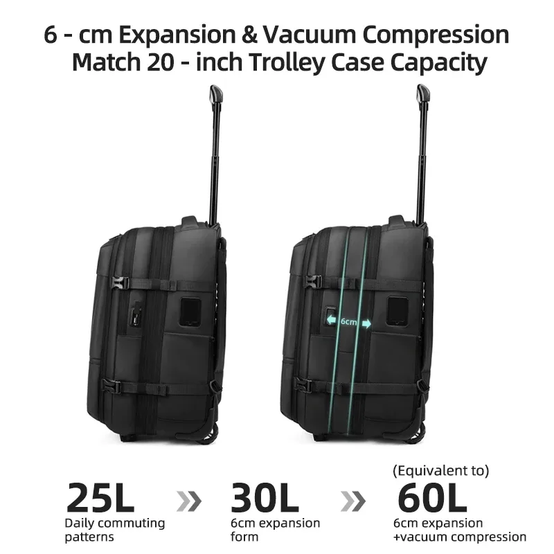 sac à dos de voyage professionnel à roulettes avec pompe de compression sous vide pour homme, bagage à roulettes pour cabine
