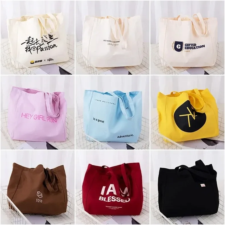 sacs fourre-tout en toile vierges avec impression de logo personnalisé, sacs de courses réutilisables, sacs à bandoulière haut de gamme écologiques