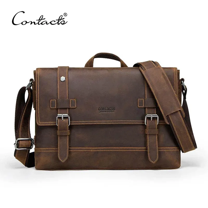 contact's crazy horse – sac à main vintage en cuir véritable pour hommes, sacs à bandoulière