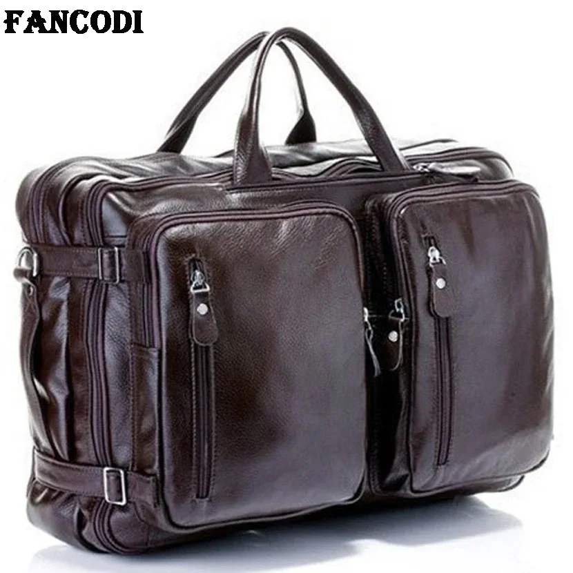 Sac de voyage multifonction en cuir véritable pour hommes, fourre-tout de voyage, de voyage, de week-end