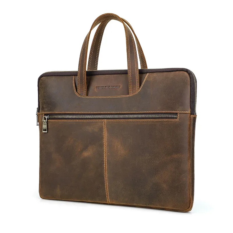 contact's hommes crazy horse cuir sac à main décontracté pochette d'ordinateur pour 15 "16" voyage d'affaires hommes fourre-tout sacs marque design porte-documents