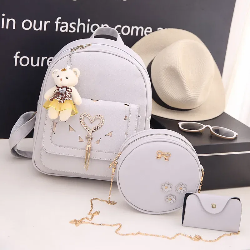 ensemble de sac à dos en cuir pour femme, portefeuille, porte-cartes, mode, nouveau, 3 pièces