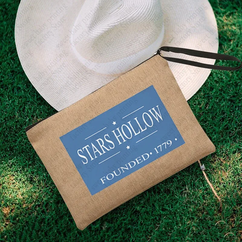 luke's flaxen cosmetic bag, coffee lover purse, inspired unisex wristlet clutch, gilmore girl star hollow powder, gérmerch